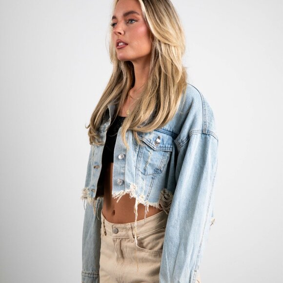 I DON'T CARE Crop Denim Jacket - Picture 6 of 10